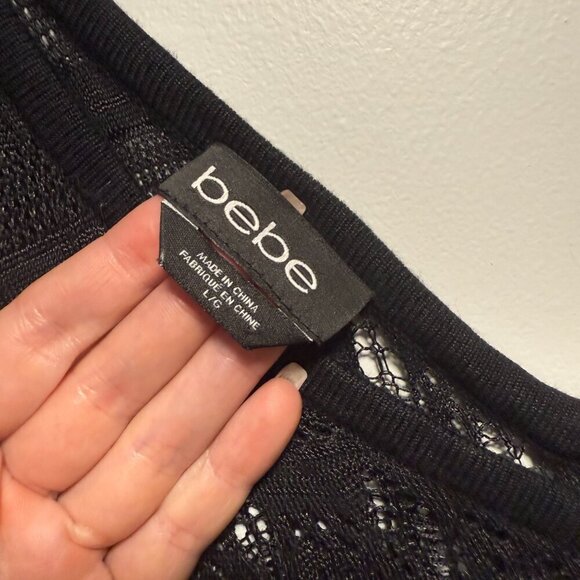 Bebe Black Maxi Crochet Body Con Dress Large Short Sleeve - Picture 4 of 10